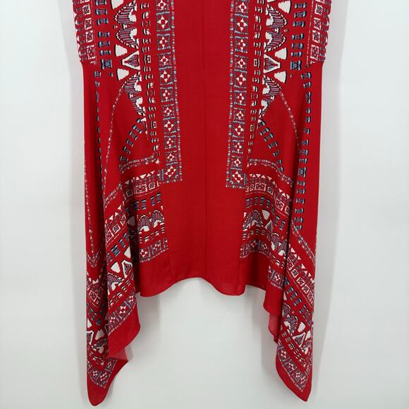 BCBG Maxazria Red V-Neck Handkerchief Hem Sleeveless Dress Women’s Medium - Picture 7 of 11